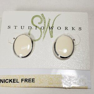 Silver tone & Cream/Off-white Color Oval Stud Earrings | 2/$30 |